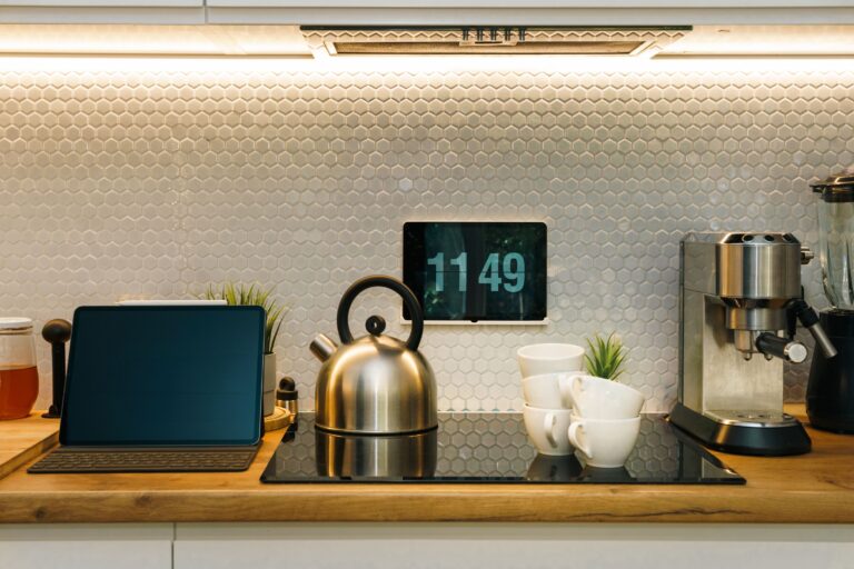 Cool kitchen gadgets: modern kitchen counter with smart appliances
